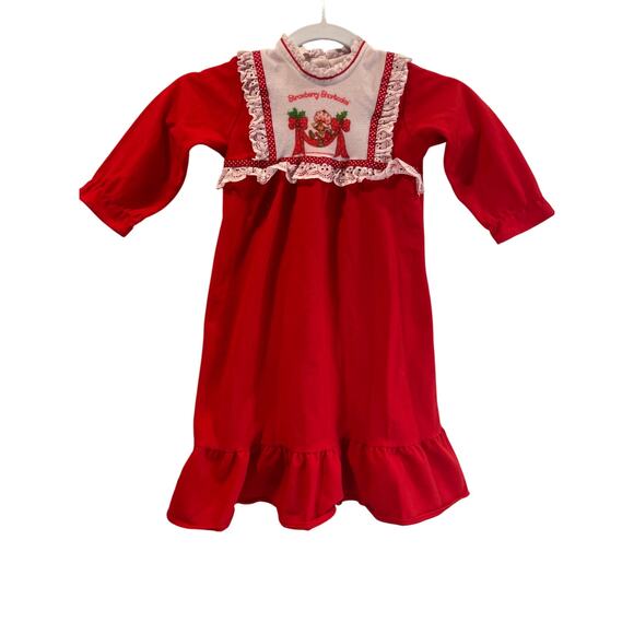 Vintage 1980’s Strawberry Shortcake Nightgown Lace Ribbon Long Sleeve Ruffles S